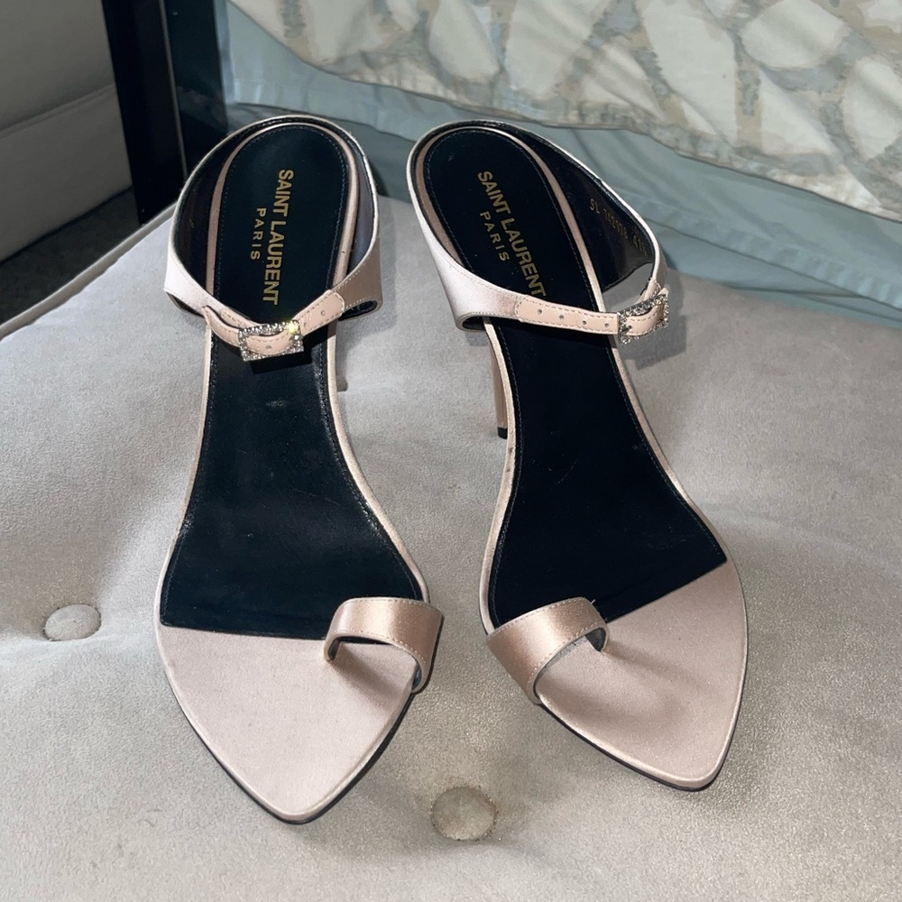 NEW SAINT LAURENT DIVE MULES SILK SATIN {$1,050} POINTED OPENTOE RHINESTONE 41.5 - Picture 3 of 8